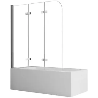 Boromal Badewannenaufsatz Badewannen Duschwände 3 teilig 130cm Faltbar Badewannenfaltwand Glas, (Klarglas /Teilsatiniert glas), Badewannenfaltwand Glaswand 6mm ESG Glas silberfarben