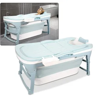 Cecaylie 118x60x50cm Faltbare Badewanne Erwachsene, Tragbare Klappbare mobile Badewanne mit Abdeckung & Seifenkorb, für Badezimmer und Dusche - Blau