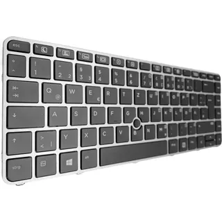 Tastatur - Farbe: Schwarz - mit Silber Rahmen - mit Mausstick - mit Beleuchtung Deutsches Tastaturlayout kompatibel für HP EliteBook 840 G4 - Schwarz