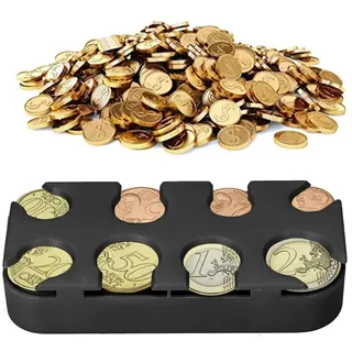 AEIOPRS 1 Pcs Münzbox für Euro Münzen 8 Fächer 1 Cent bis 2 Euro Münzhalter Münzsammler Münzspender Sortierer Schwarz