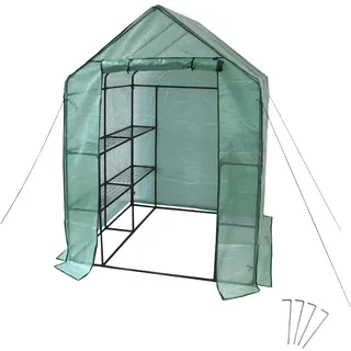 NATIV Foliengewächshaus mit 4 Ablagefächern, Tomatenhaus 143 x 143 cm, 195 cm hoch