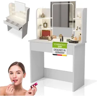Juskys Schminktisch Zoey mit Touch-LED-Spiegel & Stauraum, moderne Design mit Schublade – Weiß