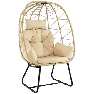 COSTWAY Hängesessel, Korbsessel mit Kissen, aus Rattan & Metall beige
