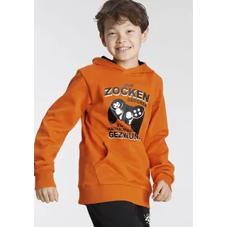 Kidsworld Kapuzensweatshirt "FÜR ZOCKER", Jungen, Gr. 164/170, orange, angeraute Sweatware, Obermaterial: 100% Baumwolle. Kapuzenfutter: 100% Baumwolle, bedruckt, Basic, Rundhals, Rippbündchen, Sweatshirts, Langarm, mit Rippbündchen, bedruckt