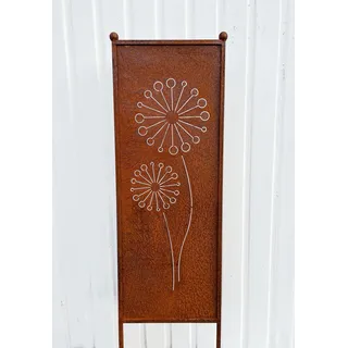 Edelrost Sichtschutz Blumen-Motiv 116 cm x 33 cm Paravent zum Stecken Gartenstecker Edelrost Gartendeko Wetterfest Rost Metall Zaun