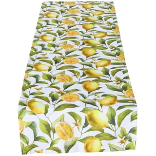Boltze Tischläufer ZITRONELLA, Weiß - Gelb - Grün - 40 x 140 cm - Zitronenmotive