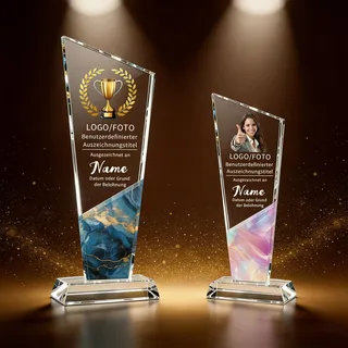 WBW Personalisierte Kristall Trophäe mit Gravur aus K9 Kristallglas Individuelle Pokale mit Logo Wunschtext für Mitarbeiter des Monats Firmenjubiläum Ruhestandsgeschenk (Aquarell-Trophäe)