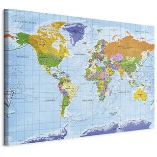 murando - deutsche Weltkarte zum pinnen - Pinnwand & Leinwandbild 90x60 cm 1 Teilig Kunstdruck modern Wandbilder XXL Wanddekoration Design Wand Bild - Landkarte Karte k-A-0152-v-a