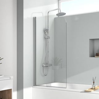 EMKE Duschtrennwand für Badewanne 90x140 cm, Duschwand für Badewanne Faltbar Faltwand Duschabtrennung Badewannenaufsatz 6 mm Sicherheitsglas Duschwand Badewanne