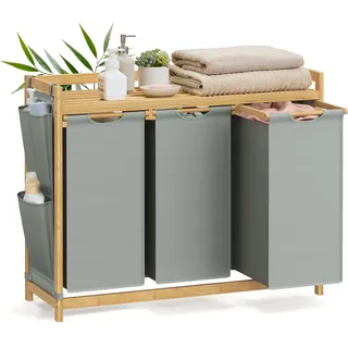 Songmics Wäschekorb 3 Fächer, 3 x 50 L, 94 x 33 x 78 cm, taubengrau