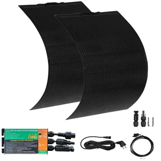 Solarpanel Flexibel 300w Balkonkraftwerk für Steckdose, 2x150W Flexibles Solarpanel mit 230V 300Watt Wechselrichter, Balkonkraftwerk komplettset Steckdose Plug & Play, Photovoltaik Balkon Komplett