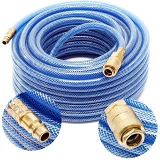 Wiltec Pvc Druckluftschlauch 20 m bis max. 60 bar, Kompressorschlauch mit Schnellkupplung, Gewebeschlauch für alle gängigen Kompressoren, Luftschlauch