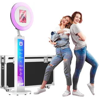 MWE Photo Booth Machin mit Flightcase, Logo Anpassung, Unterstützung Software und Fernsteuerung, Geeignet für Partys, Hochzeiten, Verleihindustrie, YouTube, Video, Tiktok (Leuchtkasten, Weiß)