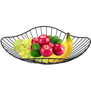 Wisebom Obstkorb Schwarz Obstschale Metall Große Obstkorb Schwarzem drahtkorb schwarz Obstkorb aus Eisen Modern Rund Obstschale Fruit Basket(Hohe Kapazität) (30x30x6.5cm)