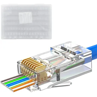 MOGOOD RJ45 Stecker, 100 Stück CCat 6 Pass Through Connectors, Cat 6 RJ45 Stecker für Cat5E, Cat5 Verlegekabel ﻿