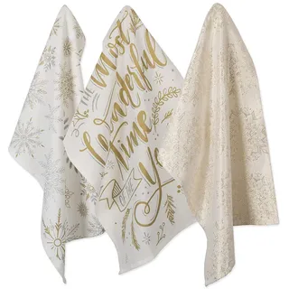 DII Weihnachts-Geschirrtücher, dekoratives metallisches Küchenhandtuch-Set, 45,7 x 71,1 cm, Schneeflocken, 3 Stück