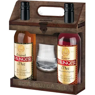 Wikinger Met Lagerfeuer-Set (2 x 0,75l) inkl. Wikinger Haithabu-Glas – Original & Roter Met Honigwein aus dem Wikingerland – 2-er Honigmet ideal pur, als Aperitif oder Heißgetränk – 11 & 6 % Vol.