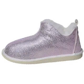 Hollert Lammfell Hausschuhe Cinderella Glitzer Fellschuhe aus Merino Schaffell Echtleder warme Hüttenschuhe Schuhgröße: 36 Farbe: Rosa - Rosa - 36