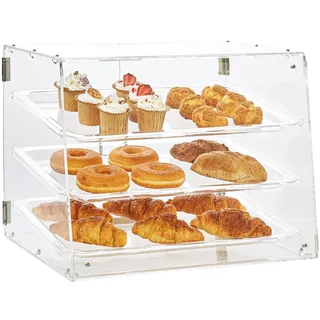 Vevor 3-stöckige Gebäck-Vitrine, Kommerzielle Bäckerei-Vitrine 526 x 430 x 415 mm, Bäckerei-Vitrine, Acryl-Vitrine mit Zugang zur Hintertür & Abnehmbaren Regalen, für Donut-Bagels, Kuchen, Kekse usw.