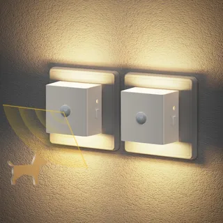 JandCase Nachtlicht Mit Bewegungsmelder Licht: 2 StüCk Nachtlicht Steckdose Mit DäMmerungssensor, On/Off/Auto Modi, 3000k Warmweiß Nacht licht FüR Flure, Treppen, Schlafzimmer, KüChen