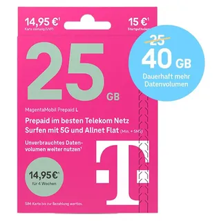 Telekom MagentaMobil Prepaid L Simkarte mit 15 € Startguthaben