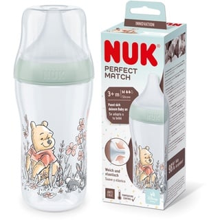 NUK Perfect Match Babyflasche | Ab 3 Monate | Passt sich dem Baby an | Temperature Control | Anti-Colic | 260 ml | BPA-frei | Silikontrinksauger, Medium | Disneys Winnie Puuh