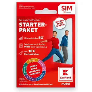 KAUFLAND MOBIL Prepaid SIM Starterpaket mit 5G im besten D-Netz inkl. 10 € Startguthaben