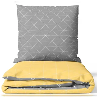 Leonado Vicenti Wendebettwäsche 100% Baumwolle 240 x 220 cm Gelb Grau Raute 3 teilig