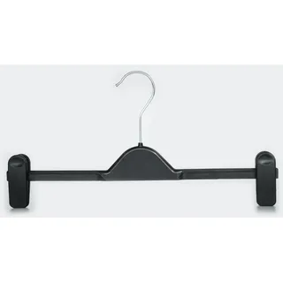 famy.Shop Kunststoff Kleiderbügel mit Clips ca. 36 cm, schwarz, 12 Stück, Hosenkleiderbügel mit Klammern