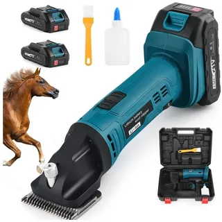 XIIW Schermaschine Pferd 500W Kabelloses Pferdeschermaschine Mit 2x2500mAh Akkus, 6 Geschwindigkeiten Professionelle Schermaschine für Dickes Verfilztes Haar Kompatibel Makita 18V