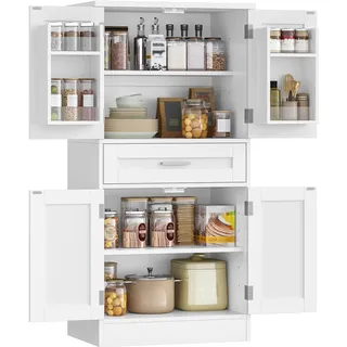 Hzuaneri Buffetschrank, Küchenschrank mit 4-stufigem Türrückseiten-Regalsystem, Sideboard mit 4 Türen und 1 Großer Schublade, Modern Stil, Küche, Wohnzimmer, 40 x 60 x 120 cm, Weiß PT20003X