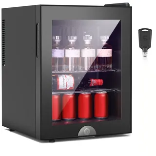 oyajia Getränkekühlschrank BC40BF Mini Kühlschrank mit Glastür, Getränkekühlschrank abschließba, 51.9 cm hoch, 40 cm breit, mit Verstellbaren Ablagen / Beleuchtung / Thermostat / 40 Liter schwarz