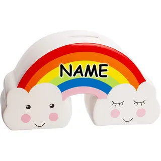 alles-meine.de GmbH große Spardose - Motivwahl - Regenbogen - 19 cm - mit Verschluss - incl. Name - stabile Sparbüchse - aus Keramik/Porzellan - für Kinder & Erwachsene/Spar..