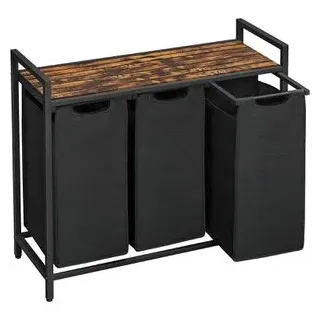 VASAGLE Wäschekorb BLH301B01, schwarz, 3 Fächer, aus Oxford-Gewebe, 92,5 x 72 x 33 cm, 114 Liter