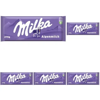 Milka Alpenmilch 1 x 270g I Großtafel I Alpenmilch-Schokolade I Milchschokolade I Milka Schokolade aus 100% Alpenmilch I Tafelschokolade (Packung mit 5)