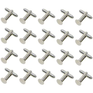 Fenteer 20 Stücke Manschettenknöpfe Rohlinge Fläche Silber Rohling für Schmuckherstellung