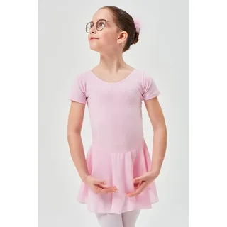 tanzmuster Chiffonkleid Ballettkleid Lucy mit kurzen Ärmeln Mädchen Ballettbody mit Chiffon Röckchen rosa 152/158