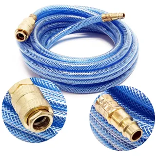 Wiltec Pvc Druckluftschlauch 5 m bis max. 60 bar, Kompressorschlauch mit Schnellkupplung, Gewebeschlauch für alle gängigen Kompressoren, Luftschlauch
