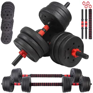 PEARL sports 2in1-Kurz- und Langhantel-Set, 20 kg, verstellbar, Sternverschlüsse