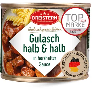Dreistern Gulasch Halb & Halb 500 Gramm | Gulasch vom Rind & Schwein in der praktischen recyclebaren Konservendose