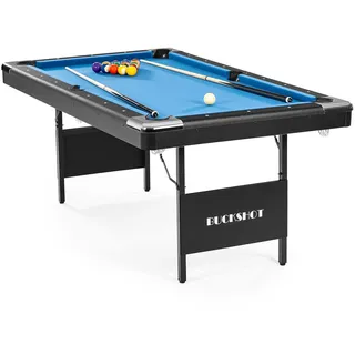 Buckshot Billardtisch 6ft - 193x109x81cm Atlanta- Tischbillard klappbar mit Zubehör - 6 Fuß Pool Billard mit Metallklappbeinen - Blau/Schwarz