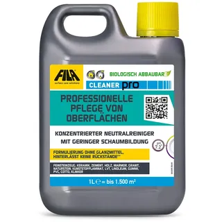 FILA Surface Care Solutions, CLEANER PRO, Professionelles Neutrales Fliesenreiniger Intensiv, All Purpose Cleaner, Reiniger für PVC Bodenbelag, Parkett, Vinylboden, etc. Bis zu 40 Wäschen, 1L