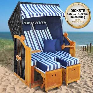 Strandkorb RÜGEN DELUXE blau/hellblau/weiß gestreift