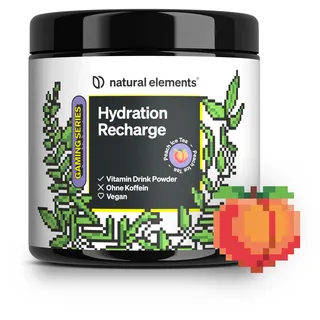 natural elements Hydration Recharge Peach Ice Tea – der Drink für Gamer – Elektrolyte Pulver & Vitamine – ohne Zucker, mit Stevia gesüßt – Getränkepulver zum Mixen – vegan, hochdosiert, laborgeprüft