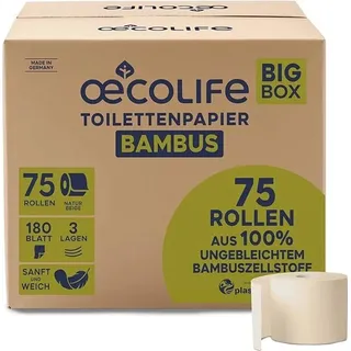 oecolife Toilettenpapier BAMBUS 3-lagig 75 Rollen à 180 Blatt