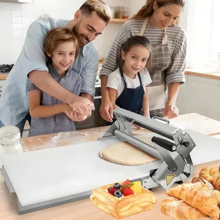 Teigausrollmaschine Aus Edelstahl, Manuell Faltbare Teigmaschine FüR BäCkerei, Pizza, Croissant, Kompakte Teigrolle/Nudelpresse Mit Einstellbarer Dicke Von 0–25mm,FüR Gewerbe Privat B