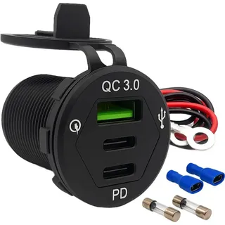 Offgridtec USB-Dreifachsteckdose 12V/24V 2x 18W USB-C und 1x 18W USB-A KFZ-Schnellladeadapter
