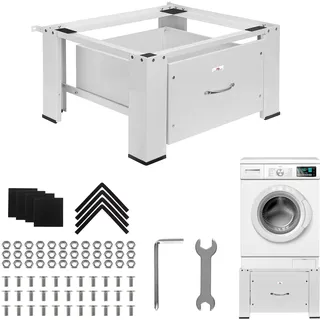 Maclean Brackets Waschmaschinenuntergestell MC-117 W Waschtrocknersockel mit Schublade | weiß