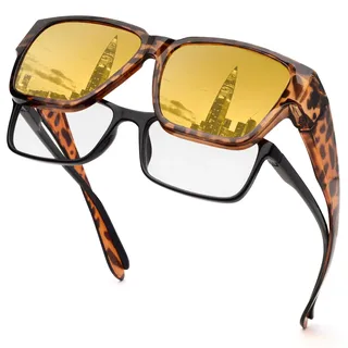 Face Shadow Polarisierte Nachtsichtbrille für Autofahrer, Nachtfahrbrille Herren für Brillenträger, Nachtbrille zum Autofahren, Überzieh Sonnenbrille Nachtsicht, Überbrille Ultra Leicht