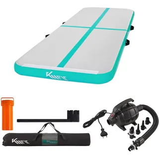 KM KM Fit Turnmatte Aufblasbar Airtrack Gymnastikmatte 5M Tumbling Matte Fitness-Matte inkl.Tragetasche, elektr.Luftpumpe&Flick-Set Yogamatte, Trainingsmatte UV-Beständig Turn- & Fitness Mint Grün